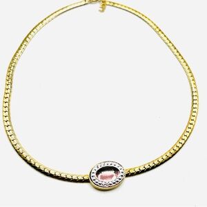 Vintage Whiting & Davis Gold tone Necklace with Pink rhinestone 15”